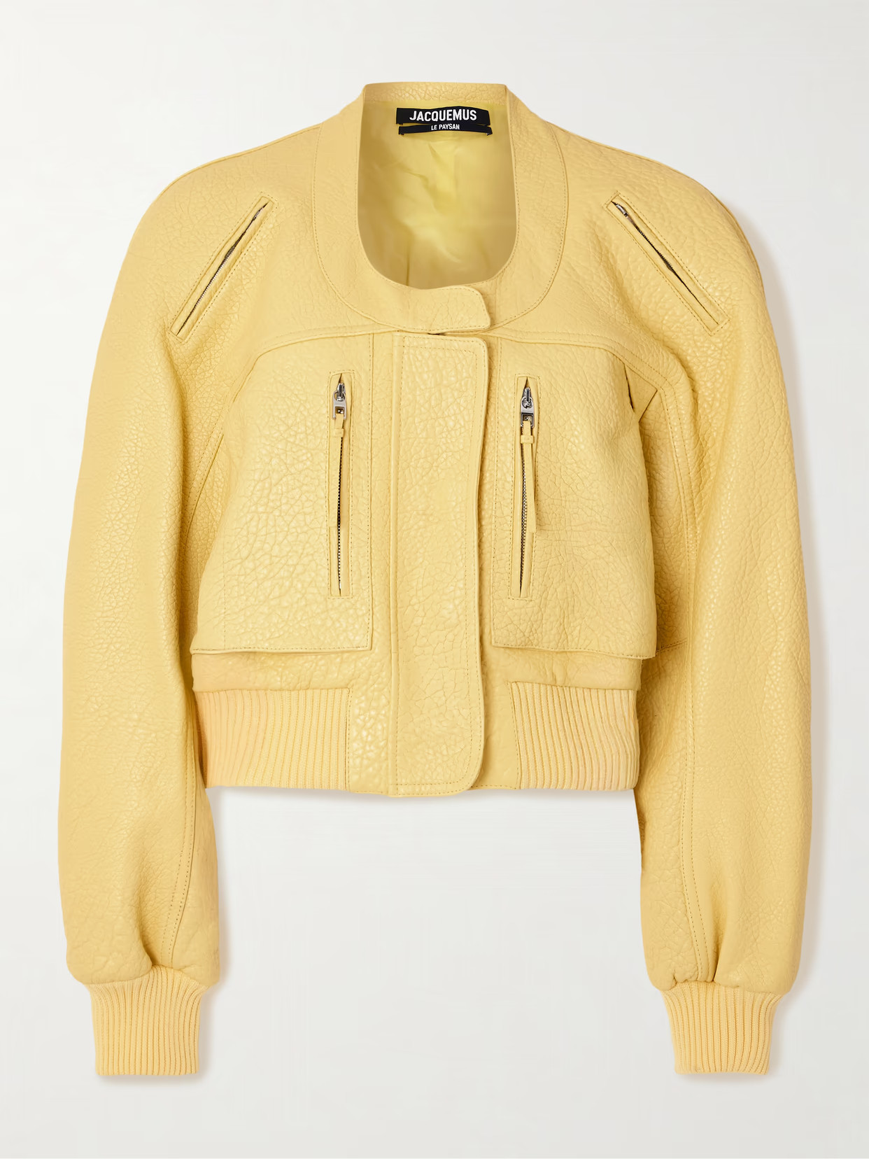 Jacquemus - The Tore Cropped Textured-leather Bomber Jacket - Yellow | NET-A-PORTER (US)