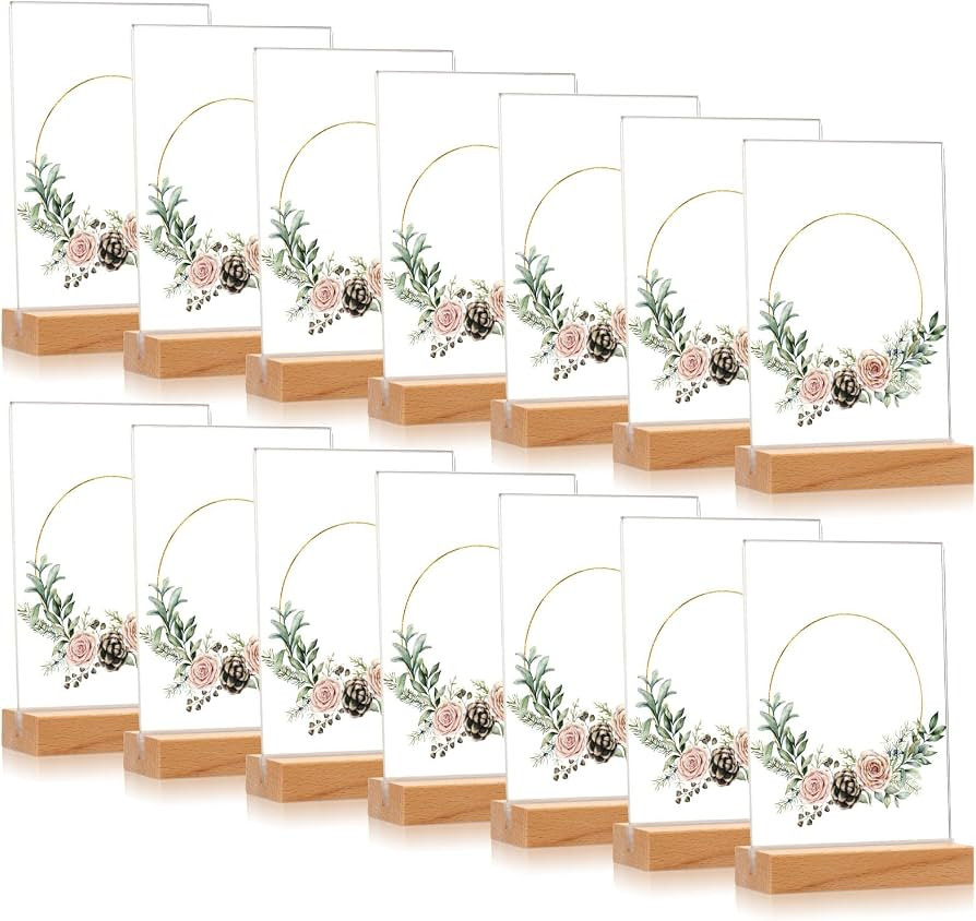 Vinsot 16 Pack 5 x 7 Inch Clear Acrylic Sign with Wood Base T Shape Sign Holder Vertical Blank St... | Amazon (US)