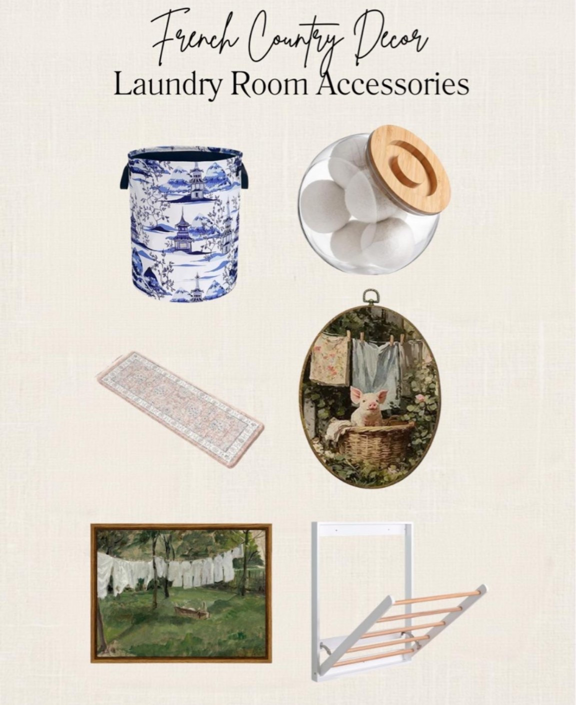 Pretty laundry room accessories can make the chore feel a little bit better! They can also make it feel a bit more organized and easy! I love a wall mounted drying rack (I had one in my old house)- once our new laundry room is finished it will have one as well! 

I also love having a pretty rug that is soft under my feet when folding, cute laundry room makes me smile, and anything toile (like this hamper) makes my heart happy!

#LTKHome