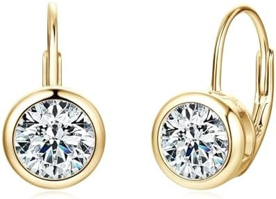 Moissanite Hoop Earrings, 925 Sterling Silver Hypoallergenic Bezel Set Leverback Drop Earrings fo... | Amazon (US)