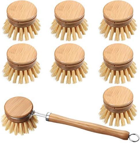8 Pieces Wooden Kitchen Dish Brush Include Bamboo Scrub Cleaning Brush and Replacement Brush Hea... | Amazon (US)