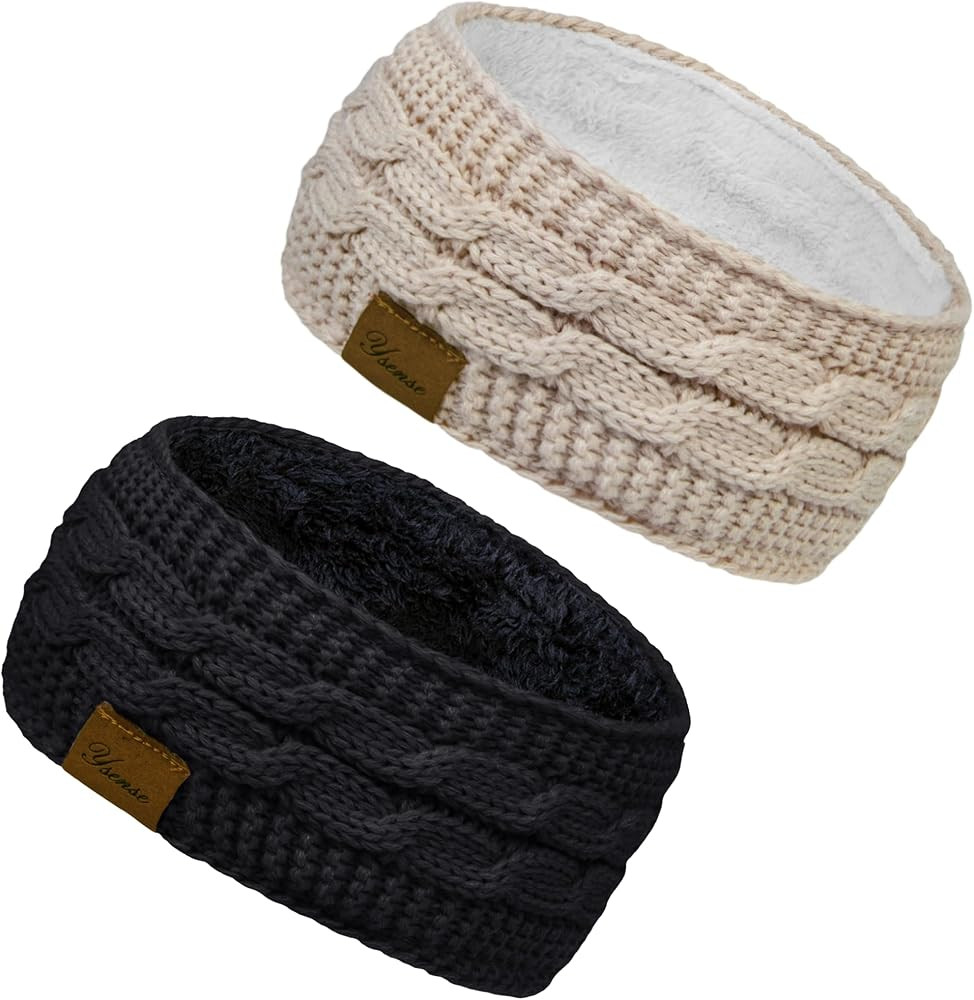 YSense Winter Headbands for Women, Ear Warmer Headband Womens Cable Knit Fleece Lined Ear Warmers... | Amazon (US)