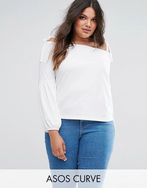 ASOS CURVE Top in Crepe with Off Shoulder and Pretty Bell Sleeve | ASOS US