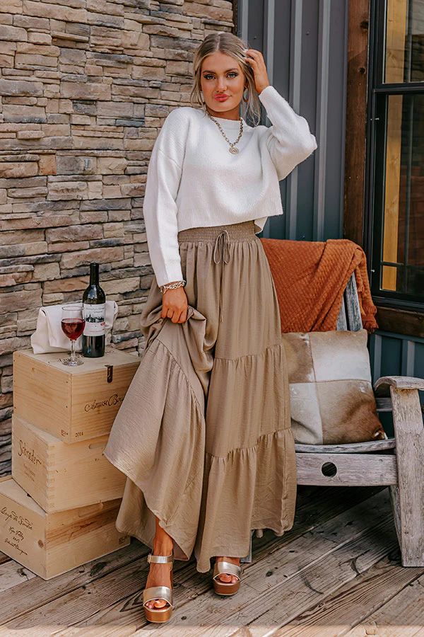Caught Crushing High Waist Pants In Warm Taupe | Impressions Online Boutique