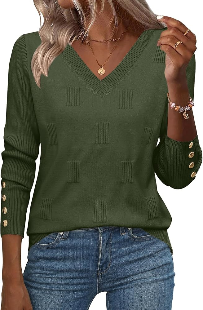Zeagoo Womens V Neck Sweaters Shirts Long Sleeve Lightweight Ribbed Knit Pullover Sweater Blouse ... | Amazon (US)