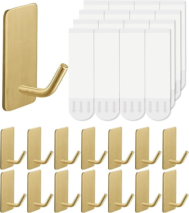 14 Pcs Towel Hooks with Removable Strips for Hanging, Adhesive Wall Hooks Heavy Duty, Outdoor No ... | Amazon (US)