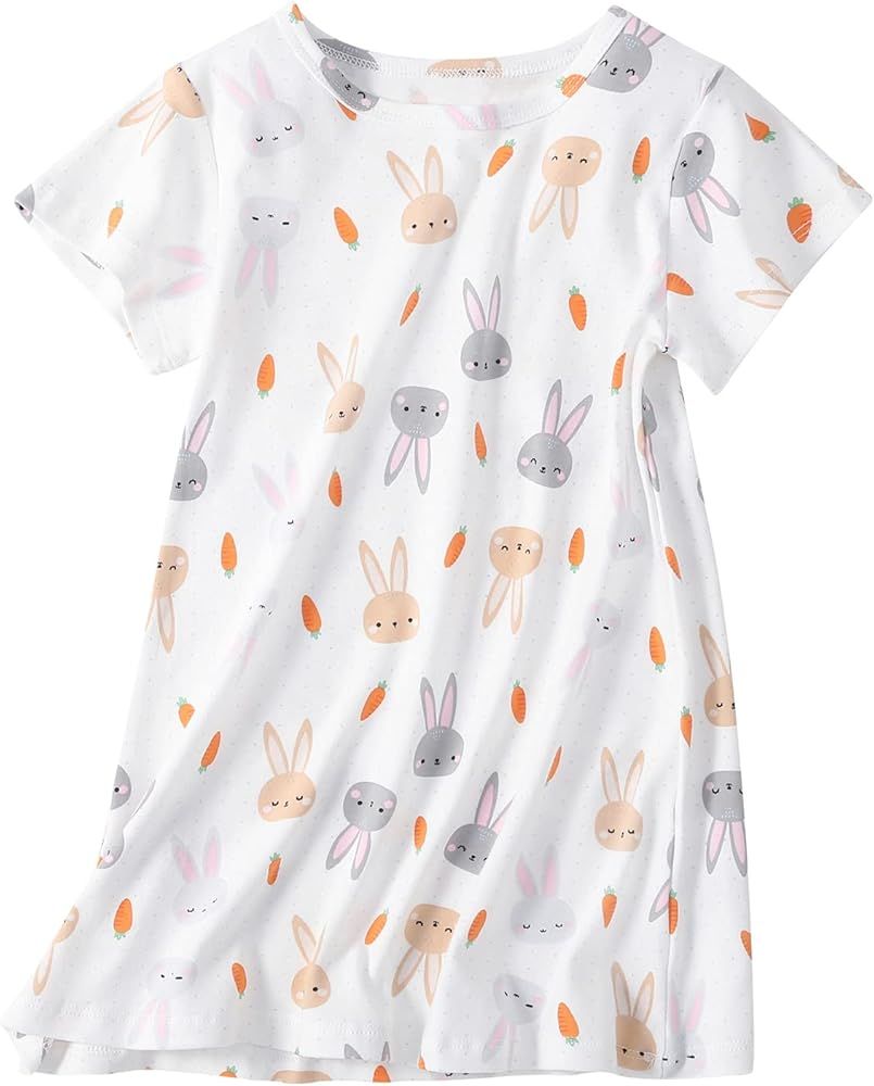 Xrknofio Girl's Cotton Nightgowns Short Sleeve Princess Sleep Shirts Comfy Nightdress Sleepwear | Amazon (US)