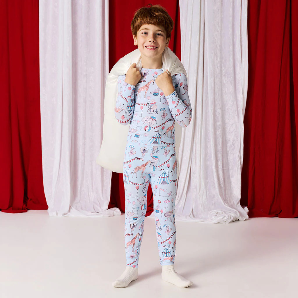 Circus Blue Long Sleeve Cirque Royal Classic Pajama Set | Posh Peanut\u00ae | Posh Peanut