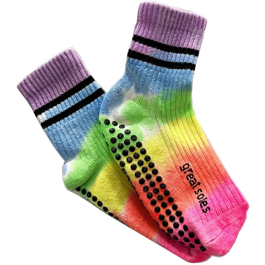 Greer Boyfriend Tie Dyed Crew Grip Sock - Neon Multi (Barre / Pilates) | simplyWORKOUT