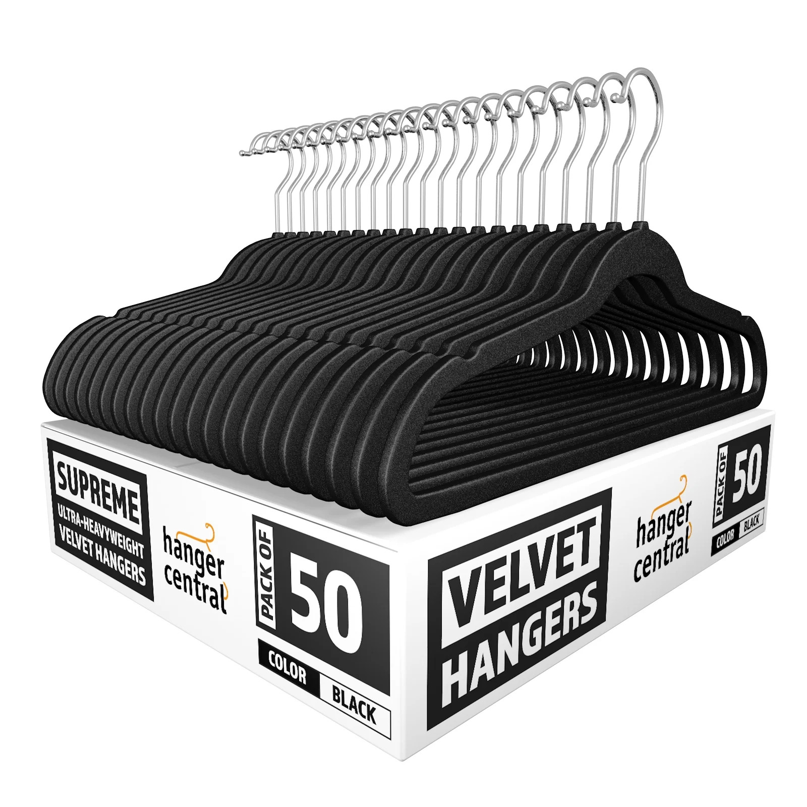 Hanger Central Velvet Heavy Weight Clothing Hanger, 50 Pack, Black - Walmart.com | Walmart (US)