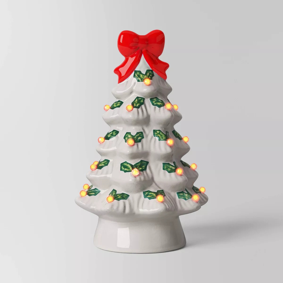 12" Lit Ceramic White Christmas Tree with Red Bow - Wondershop™ | Target