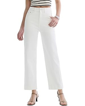 Women’s Straight Leg Jeans High Waisted Cropped Trendy Jeans Wide Leg Zipper Denim Pants | Amazon (US)