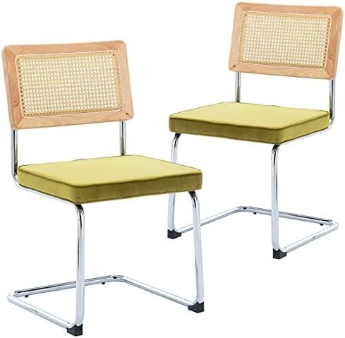 iMenting Velvet Dining Chairs, Mid Century Modern Chairs with Rattan Backrest Upholstered Comfy Side | Amazon (US)
