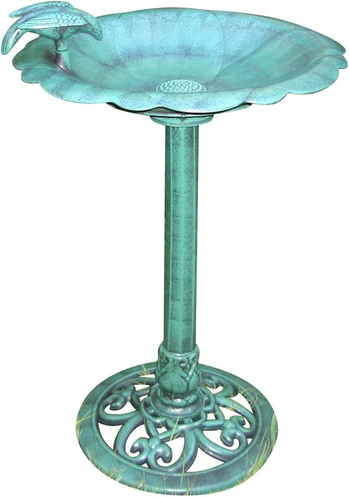 Alpine Corporation TEC114 Antique Flower Birdbath, 20" L x 20" W x 31" H, Green | Amazon (US)