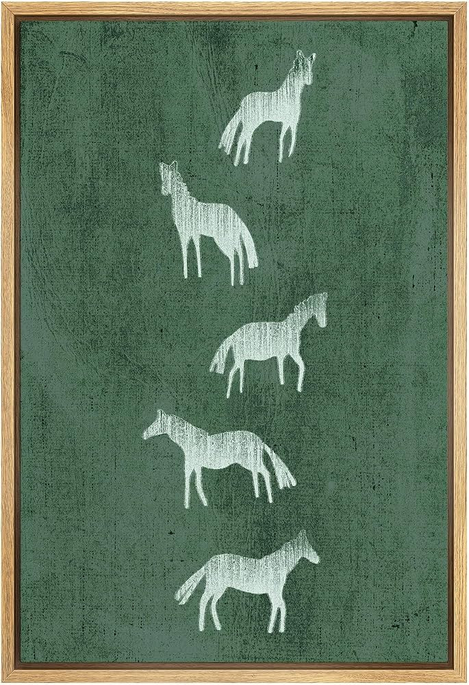 SIGNWIN Framed Canvas Print Wall Art Preppy Room Decor White Silhouette Horse Stallions Grazing N... | Amazon (US)