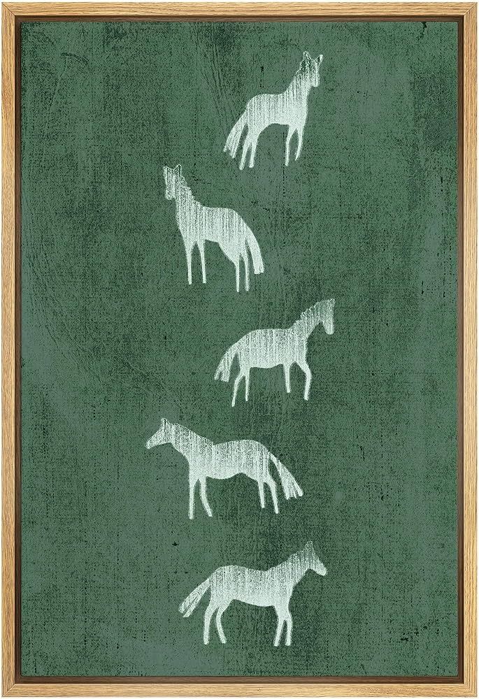 SIGNWIN Framed Canvas Print Wall Art Preppy Room Decor White Silhouette Horse Stallions Grazing N... | Amazon (US)