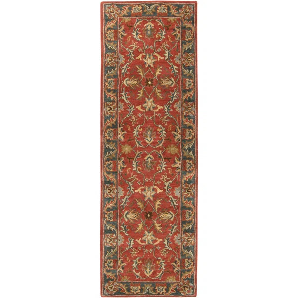 Handmade Wool Brick Red/Navy/Mustard Rug | Wayfair North America