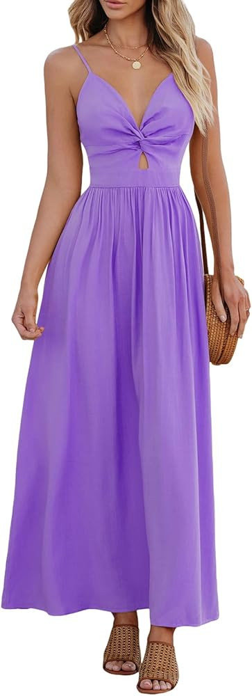 CUPSHE Women's Maxi Dress V Neck Twisted Sleeveless Cutout Self Tie Long Dress Summer Formal Dres... | Amazon (US)