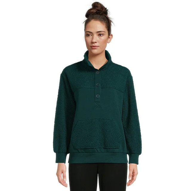 Time and Tru Women's French Terry and Faux Sherpa Pullover Top, Sizes XS-XXXL | Walmart (US)