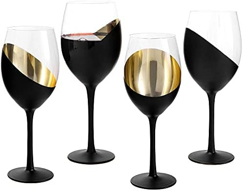 MyGift 14 oz Modern Matte Black & Gold Stemmed Titled Design Elegant Wine Glasses, Set of 4 | Amazon (US)