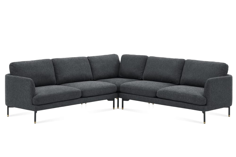 Pebble L-Shape Sectional Sofa, Brass Cap, Shadow Grey | Castlery | Castlery (AU)