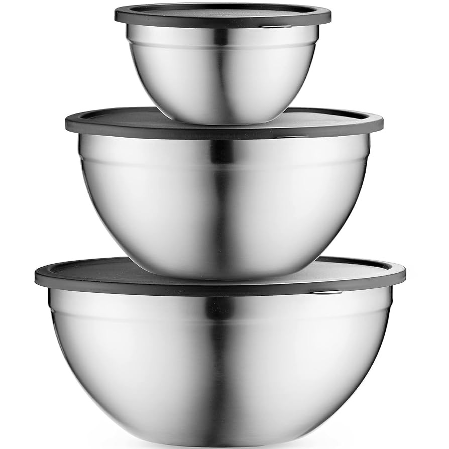 Mixing Bowls with Airtight Lids, Stainless Steel Nesting Bowl Set for Space Saving Storage, Ideal... | Amazon (US)