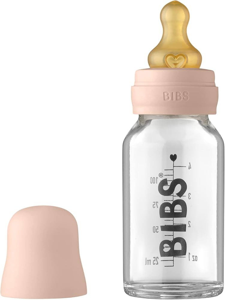 BIBS Baby Glass Bottle Complete Set 110 ml | BPA Free Natural Rubber | Made in Denmark | Blush | Amazon (US)