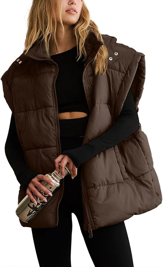Shiyifa Womens Puffer Vest Oversized Sleeveless Guilted Jacket Lightweight Zip Up Padded Gilet wi... | Amazon (US)