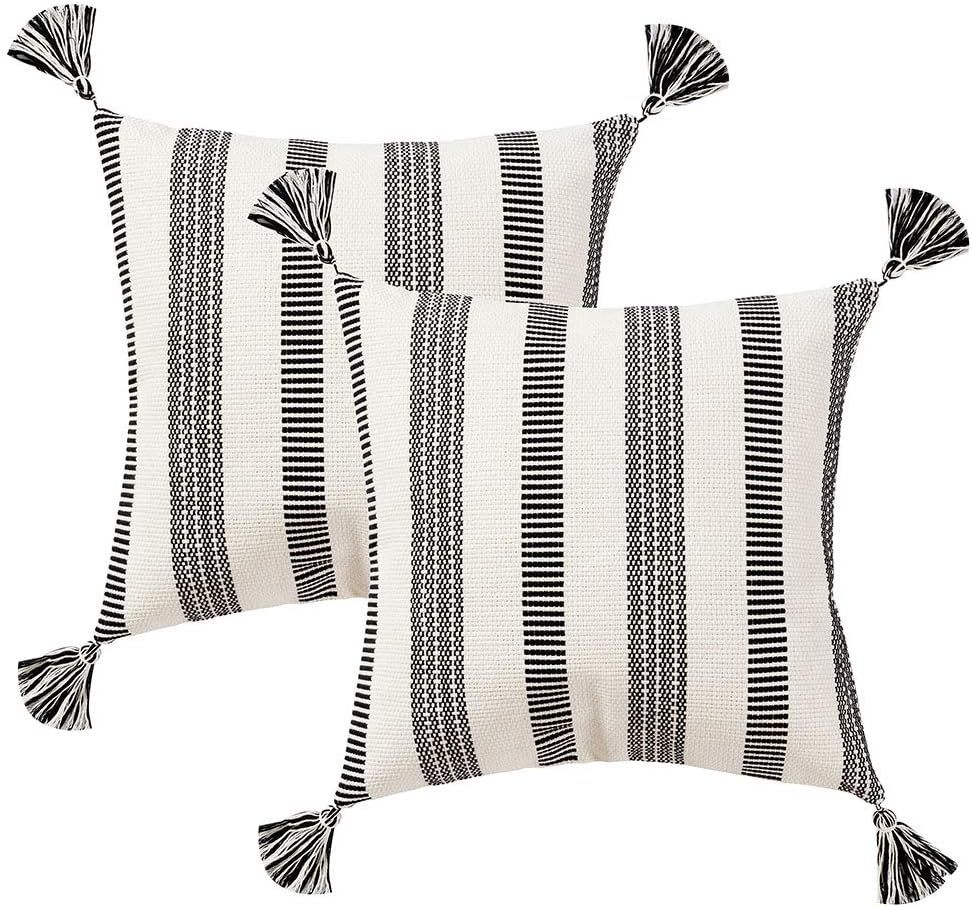Decorative Textured Black White Throw Pillows Cover Set, Modern Striped Farmhouse Pillow Cover fo... | Amazon (US)