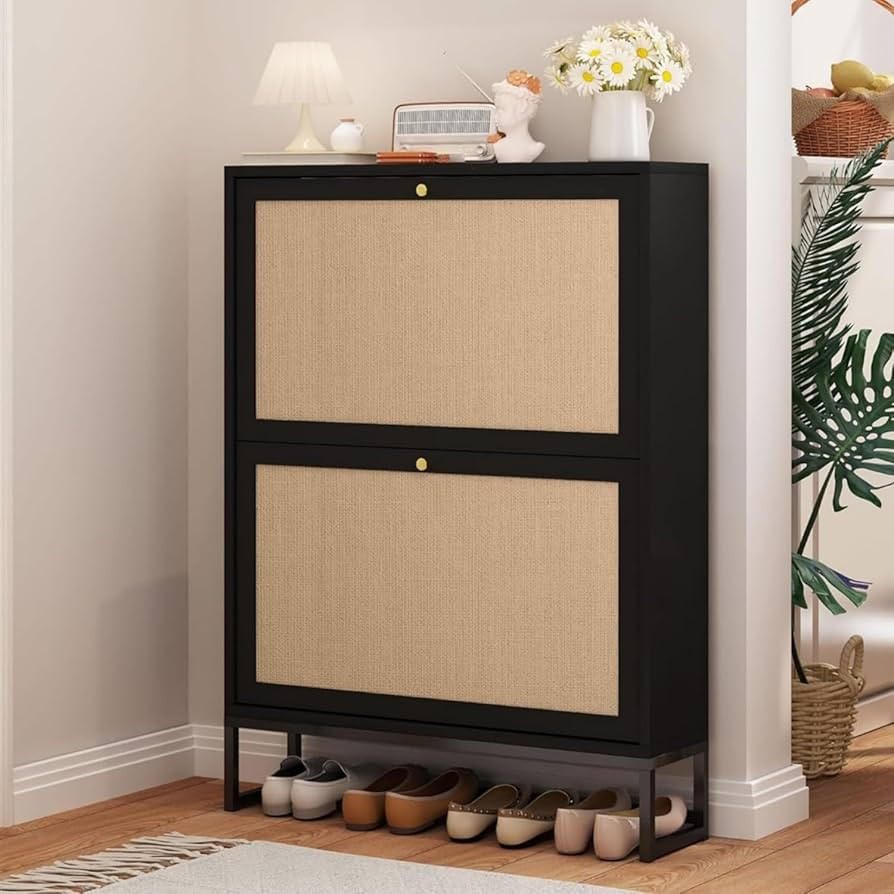 AVZEAR Narrow Shoe Cabinet with 2 Flip Drawer, Freestanding Shoe Organizer Shoe Cabinet Storage f... | Amazon (US)