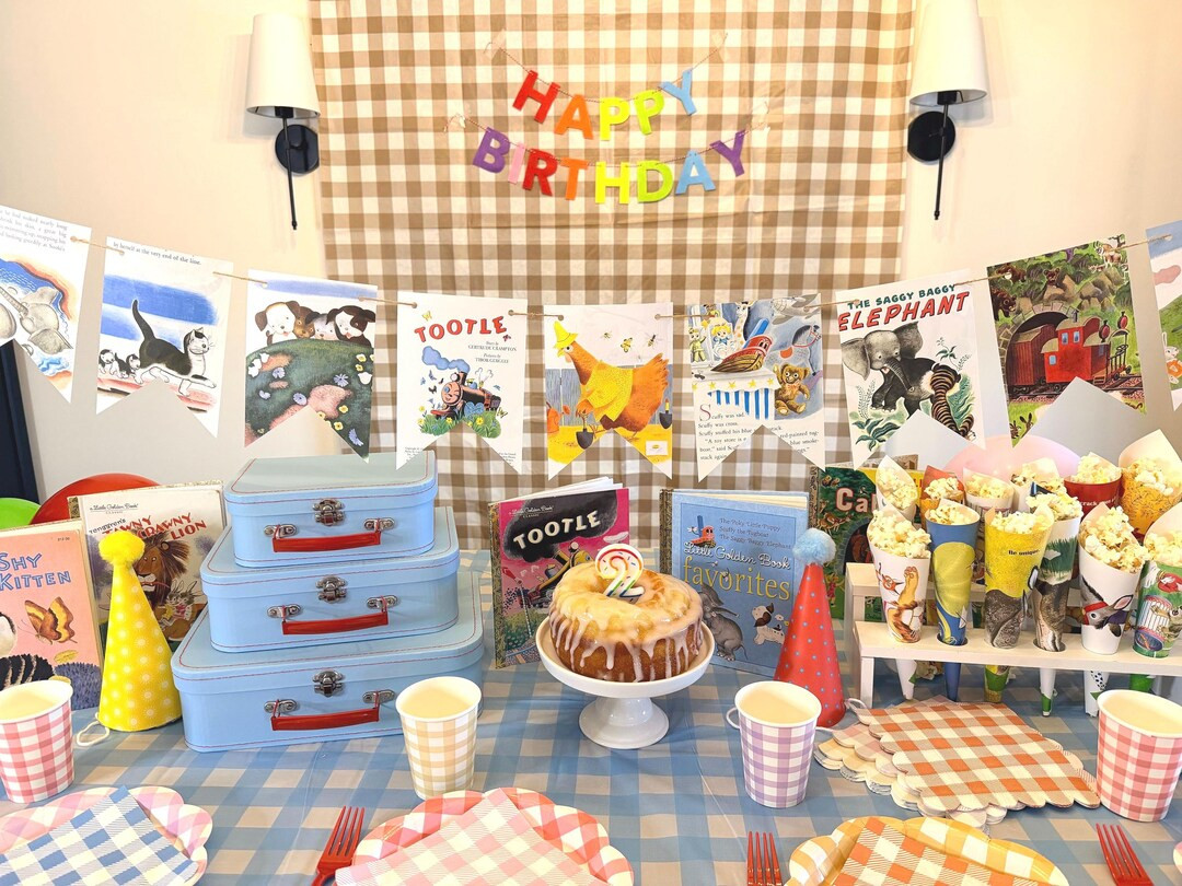 Little Golden Book party decor book page banner bunting birthday theme baby shower various titles... | Etsy (US)