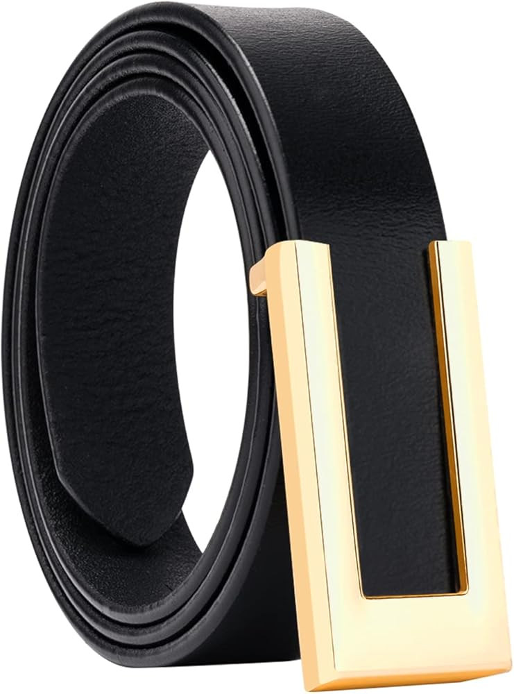 Womens Leather Belt Skinny Waist Belt for Dresses Jeans Pants with Gold Buckle | Amazon (US)