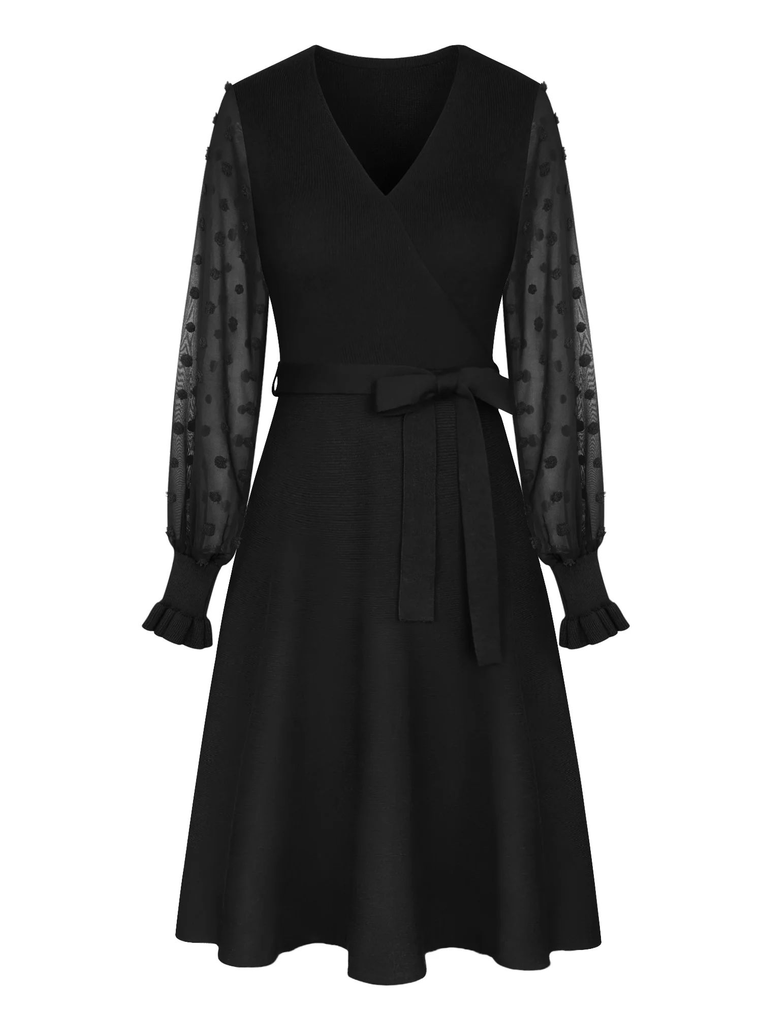 Chama Sweater Dress for Women Swiss Dot Shirred Long Sleeve Knit Wrap Dresses - Walmart.com | Walmart (US)