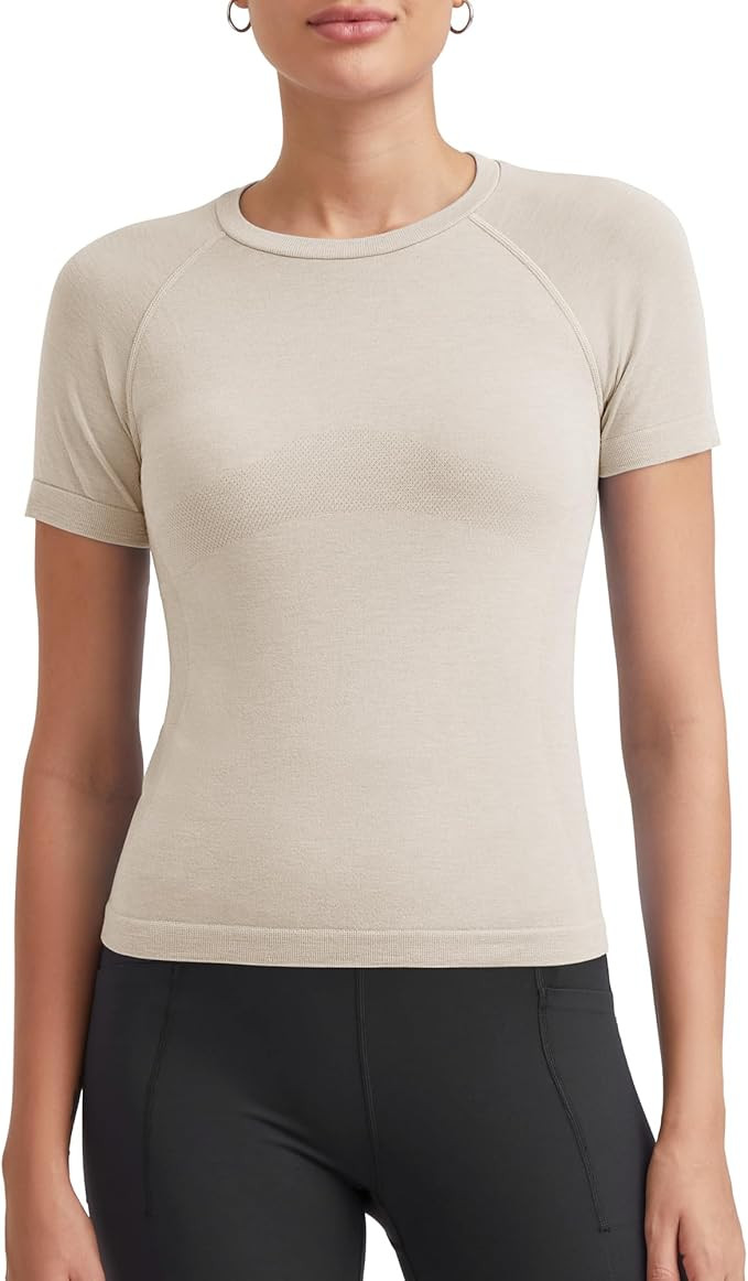 Promover Womens Wool Blend Short Sleeve Sweaters Lightweight Seamless Workout Shirts Spring Summe... | Amazon (US)