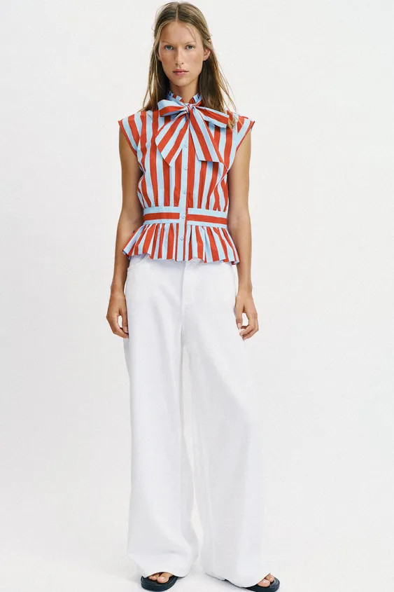 STRIPED KNOTTED SLEEVELESS SHIRT | Zara US