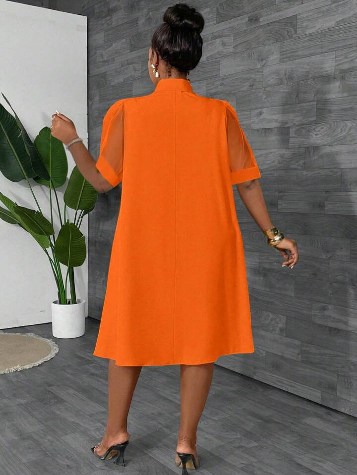 Maweii Plus Size Women Loose Mesh Patchwork Bow Design Vacation Dress, Spring/Summer | SHEIN