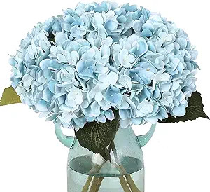 Tifuly 5PCS Blue Hydrangea Artificial Flowers Realistic 18.5In Single Long Stem Faux Silk Hydrang... | Amazon (US)