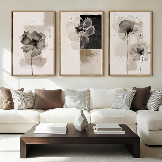 IARTTOP Oversized Framed Black Abstract Neutral Wall Art 24x36 Inch Large Modern Beige Gray Flora... | Amazon (US)