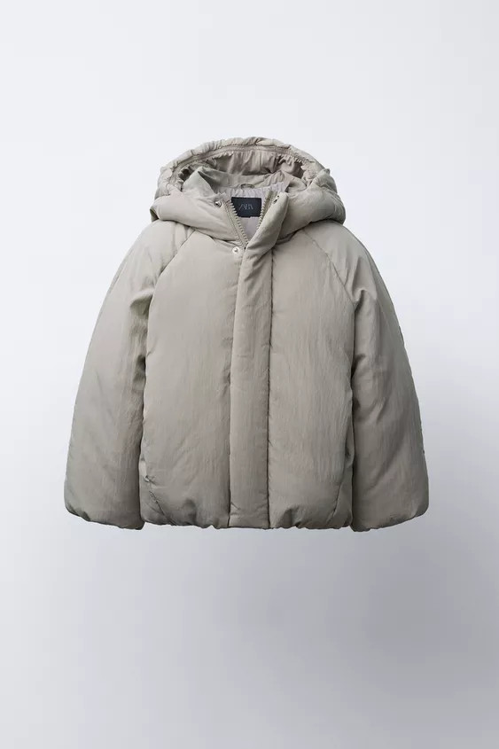 PUFFER COAT WITH EMBOSSED LOGO HOODIE | Zara UK