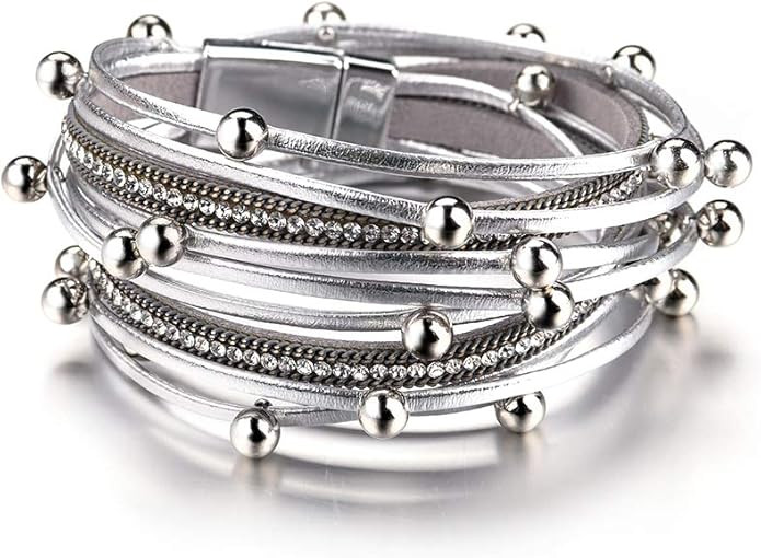 Fesciory Leather Wrap Bracelets for Women, Boho Leopard Multi-Layer Crystal Beads Cuff Bracelet J... | Amazon (US)