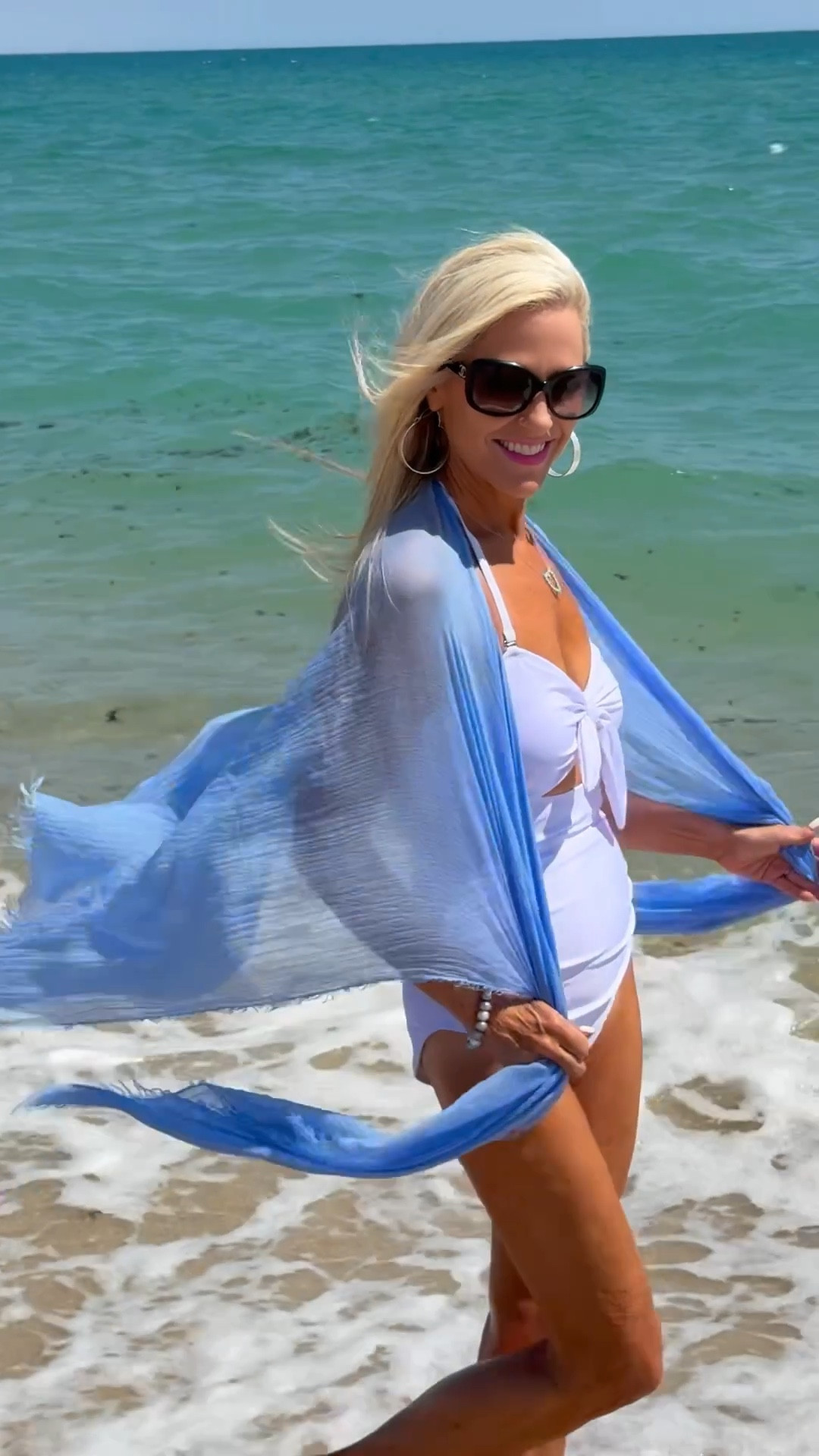 The cutest swimsuit! Available in many colors! I am 5’4”, 113 lbs and wearing a size small!🩵🐚🏝️ 
Necklace code: AGEPLUSELEGANCE 

#LTKSummerEdit 

#LTKFindsUnder50 #LTKSwim