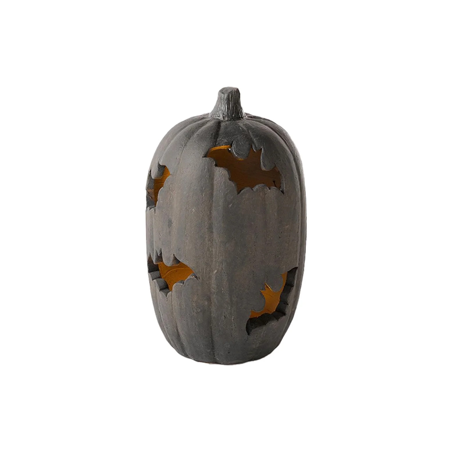 Matte Black and White Bat Cutout Pumpkin Luminaries - Light Up Halloween Tabletop Decor - Spooky Carved Hollow Resin Pumpkin Statues for Fireplace Mantel and Autumn Indoor Centerpieces - Walmart.com | Walmart (US)