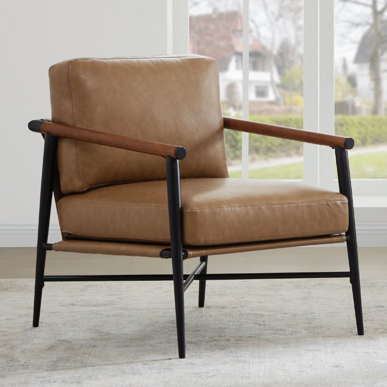 CHITA Mid Century Modern Accent Chair, Lounge Chair with Wood&Metal, Comfy Upholstered Arm Chairs... | Walmart (US)
