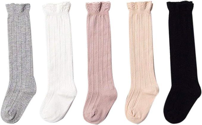 Bestjybt Baby Girls Boys Knee High Socks Cotton Newborn Infants Toddlers Cable Knit Tube Ruffled ... | Amazon (US)