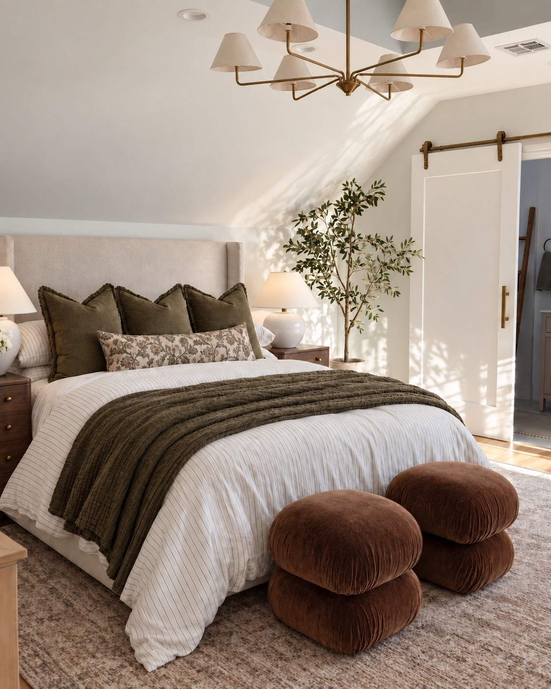 I’m currently working on new fresh fall bedroom refresh, and I can’t wait to bring it all to life!  🤎 Gorgeous olive tones with striped bedding, a floral pillow, and these new beautiful wood nightstands that I found (because yes, you guys sold out out the last ones) 🙈

Linking everything for this look below.👇