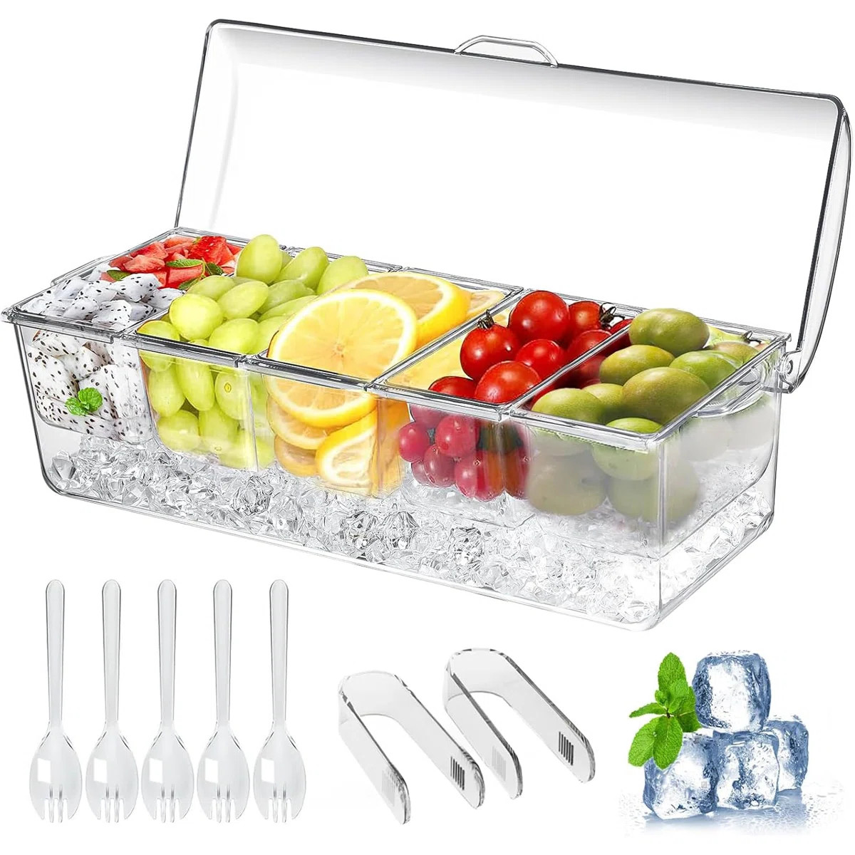 19-Inch Ice Chilled Condiment Server – 5-Compartment Removable Tray with Utensils | Wayfair North America