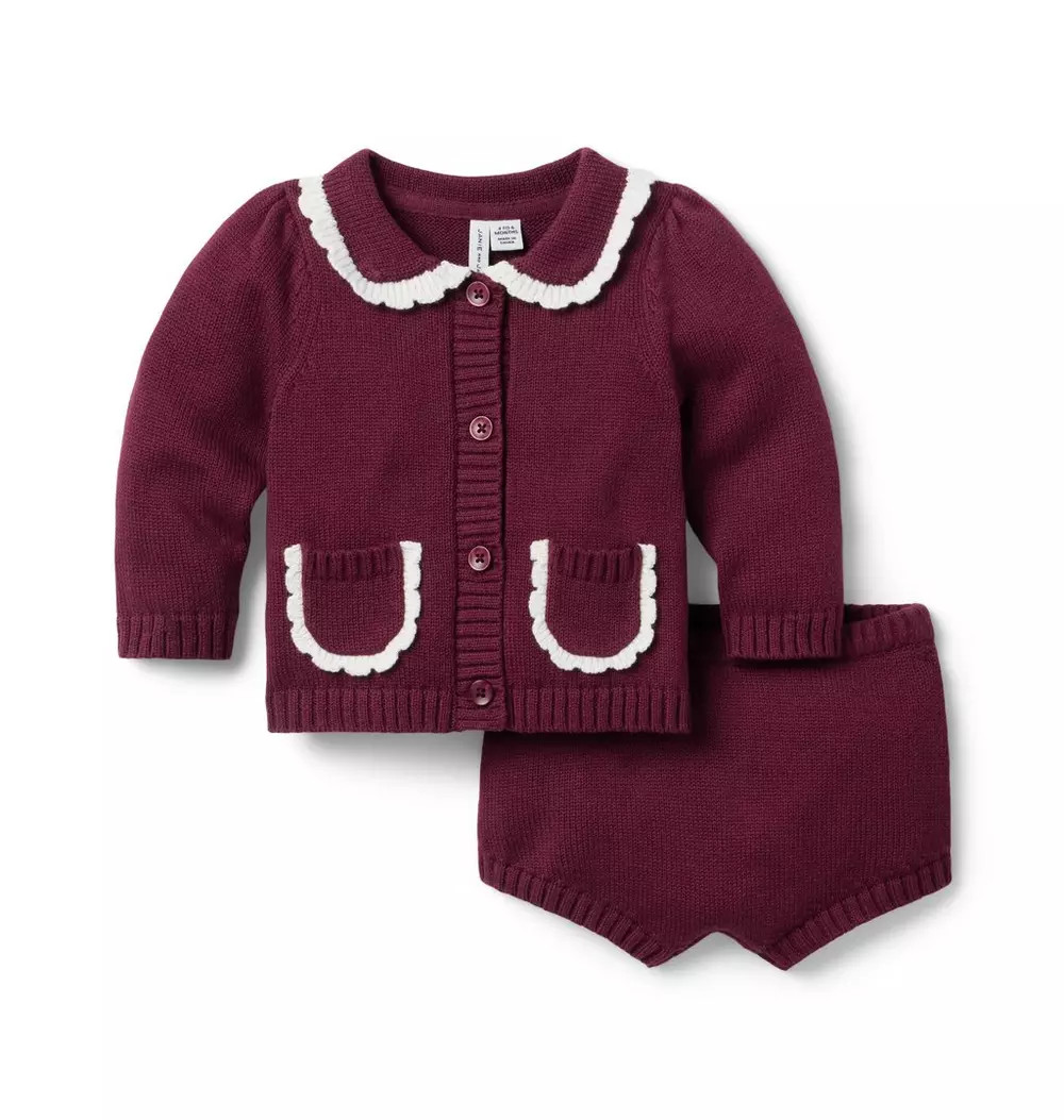 Janie and Jack | Baby Scalloped Trim Matching Sweater Set - Purple / 12-18m | Janie and Jack