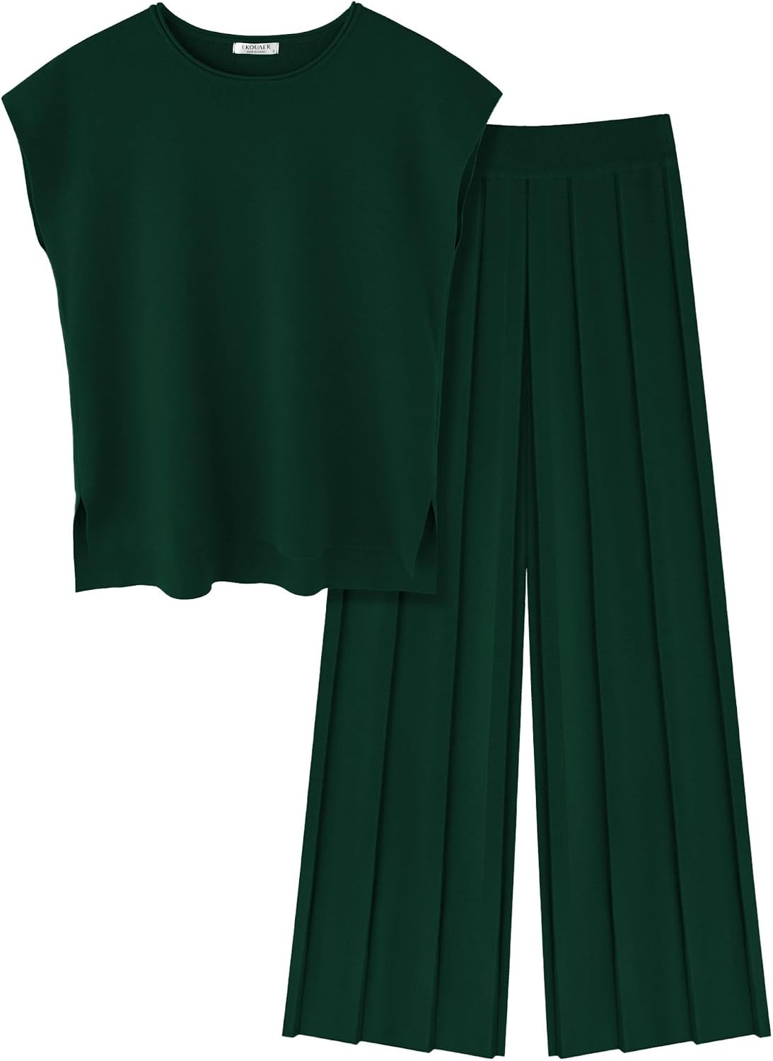Ekouaer Lounge Sets for Women Two Piece Outfits Knit Cap Sleeve Tops Wide Leg Pleated Pants Casual Dressy Sweater Sets | Amazon (US)