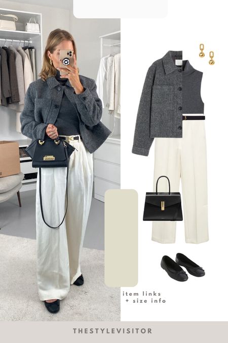 Read the size guide /size reviews to pick the right size. Leave a 🖤 to favorite this post and come back later to shop. 

outfit inspiration, autumn style, Wool-blend jacket, H&M, Cashmere-blend polo neck, Ballet pumps, Mango, white trousers, Saint Laurent belt, ballet flats, Anine Bing,  DeMellier, The Maxi Montreal, link ball drop earrings. 

#LTKSeasonal #LTKeurope #LTKstyletip