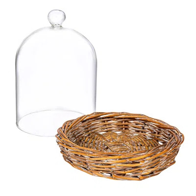 Abrish Round Glass Cloche with Woven Willow Base | Wayfair North America